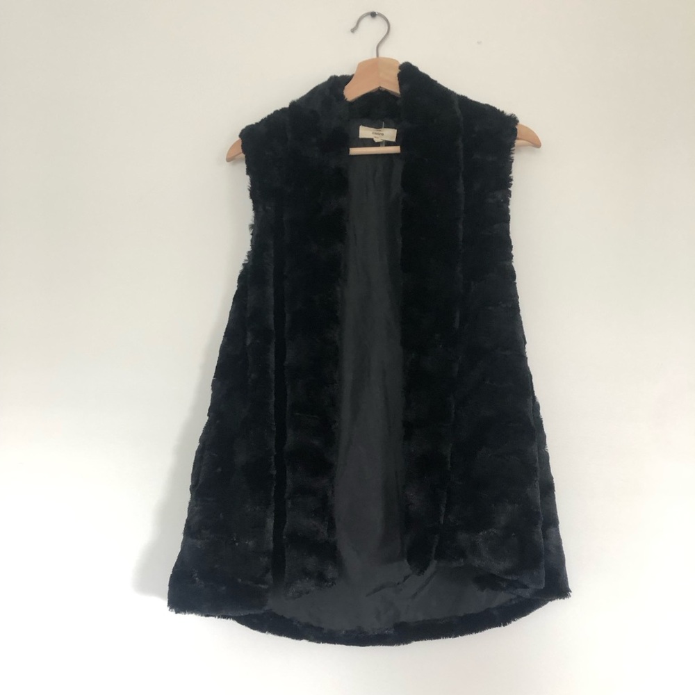 Black Faux Fur Vest Plush Open Front